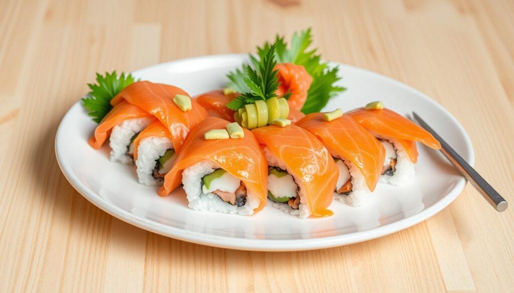 sushi order topped with salmon
