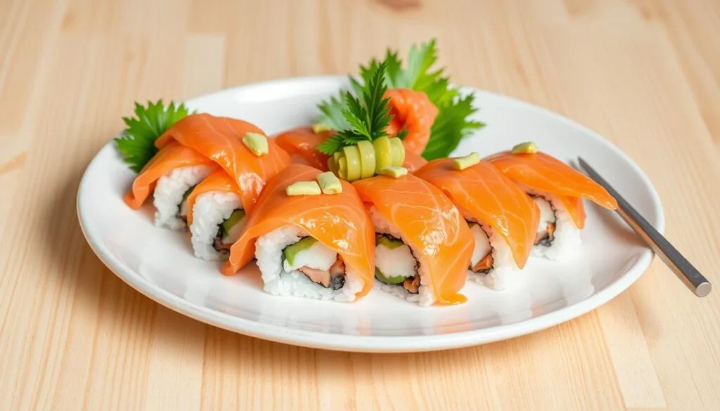 sushi order topped with salmon